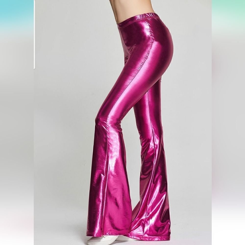 Women's Bell Bottoms Retro Sequin Flare Wide Leg Pants Clubwear pink S